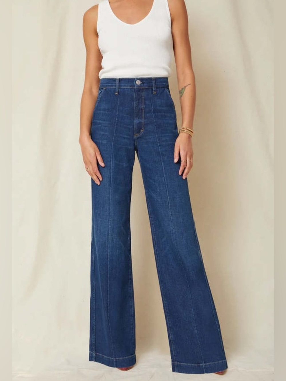 AMO CJ Wide Leg Denim Jeans Resist Dark Blue High Rise Flare Pants Size 27 4